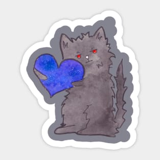 Black cute cat (Kuroo) with Heart Sticker